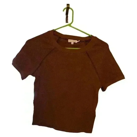 Good American Women's Knit Sweater Rust Red Short Sleeve Crew Neck Size 2 - Picture 3 of 7